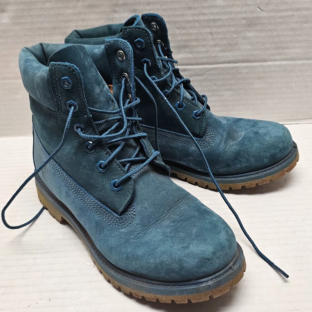 Timberland Premium Ankle Boots Booties Teal Blue Lace Up Leather Suede Shoes 9